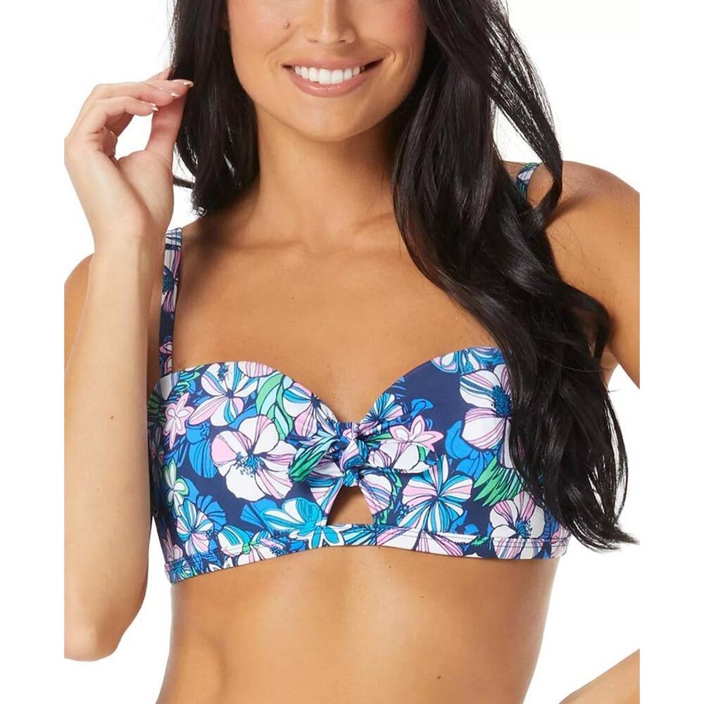 Sundazed Women's Azure Beka Floral-Print Bow Bikini Top Size 34DD